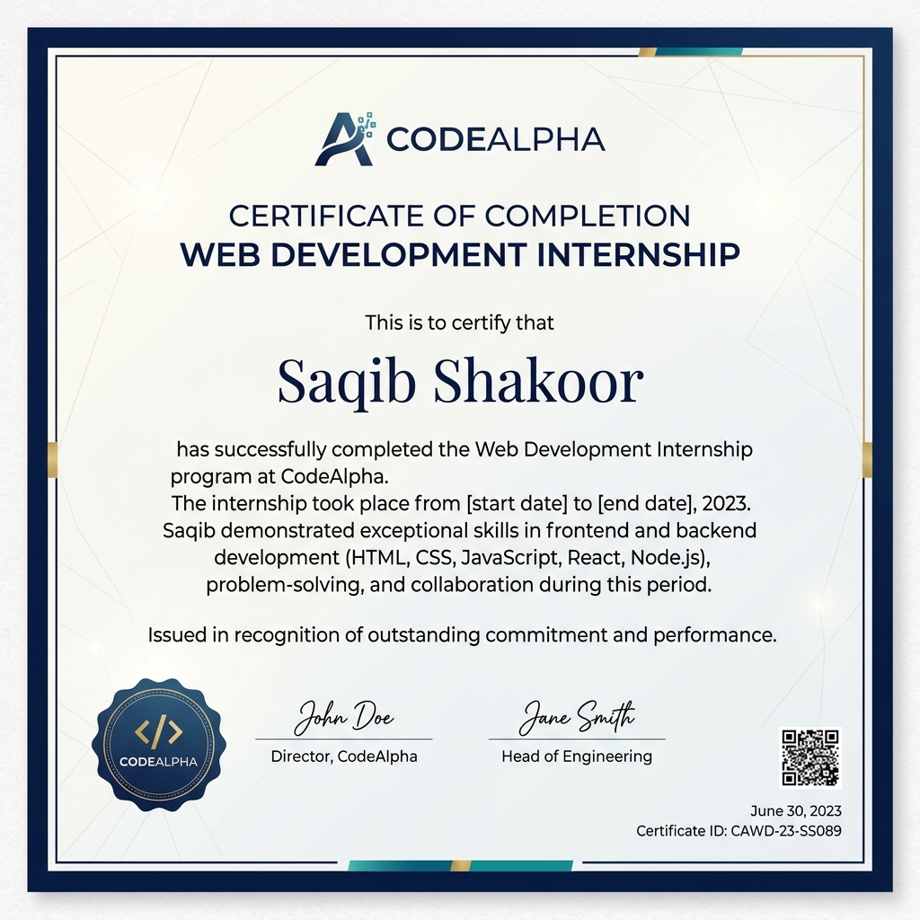 Web Development Internship Certificate - CodeAlpha